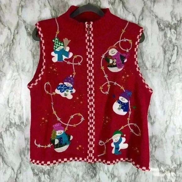 Ugly Christmas Sweater Vest. Planet And Company Woman SZ Petite Large Knit - Picture 1 of 8